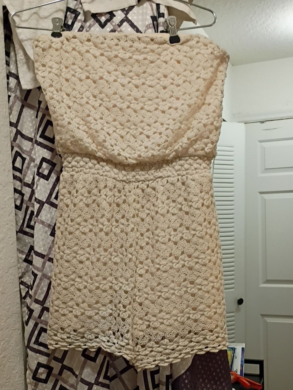Rewind Cream Strapless Crochet Romper